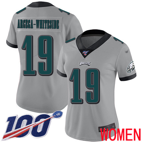 Women Philadelphia Eagles #19 JJ Arcega-Whiteside Limited Silver Inverted Legend NFL Jersey 100th